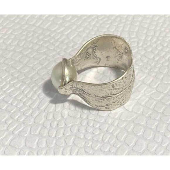 SILPADA 925 STERLING SILVER 925 Pearl RING Size 7 Retired Floral Leaf Etched - Picture 4 of 8